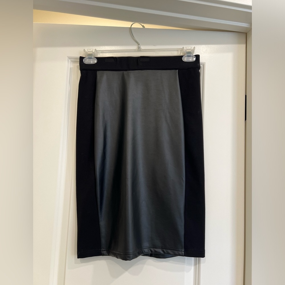 1.STATE Pieced Vegan Faux Leather & Knit Skirt NWOT